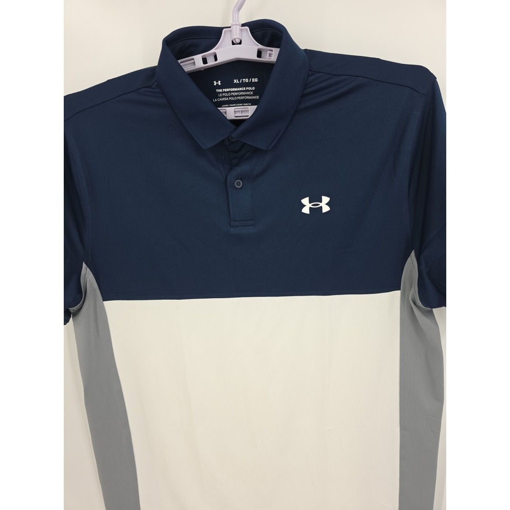 Under Armour Performance Polo Men's Short Sleeve Blue White and Gray Size XL - Picture 3 of 8
